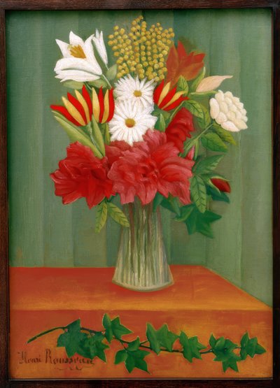 Bouquet di fiori con ramo di edera da Henri Rousseau